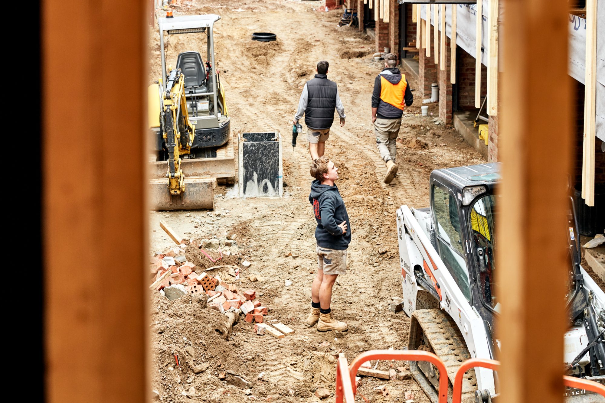 Site crew at the hoarding